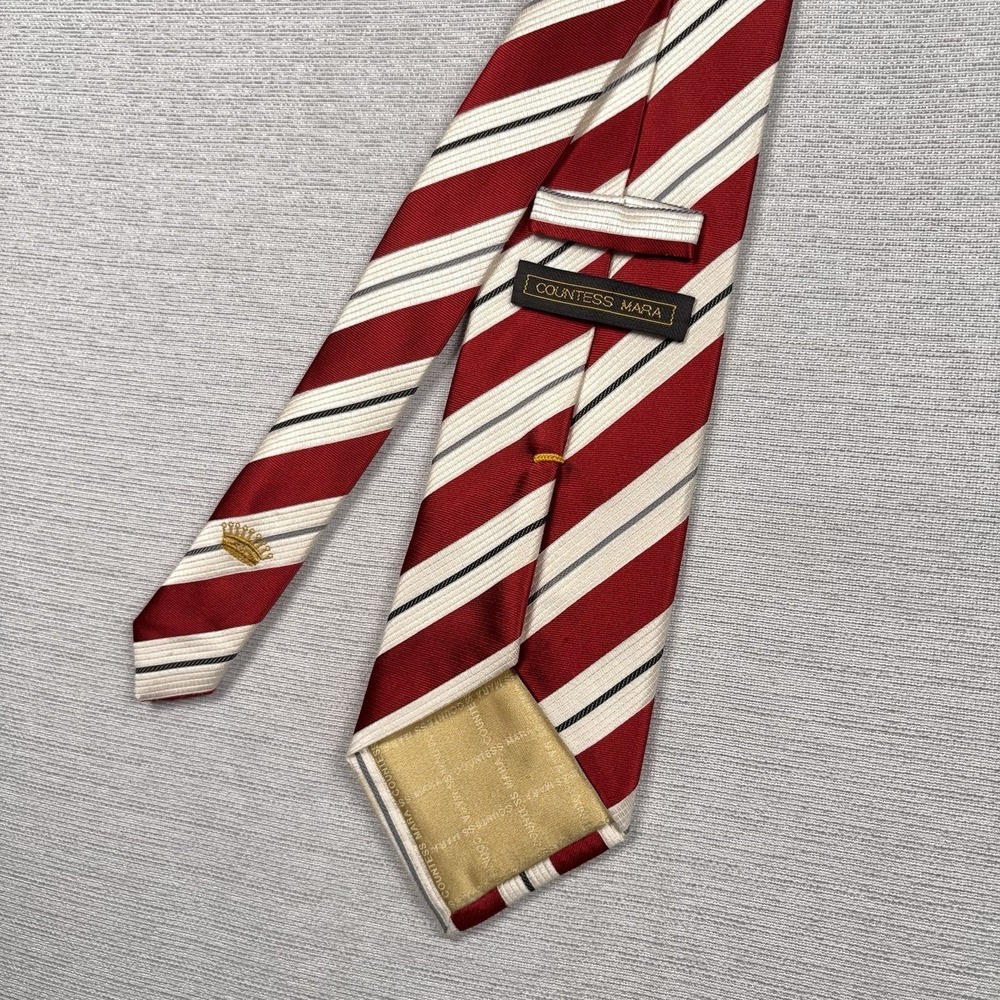 Countess Mara Tie Red White Striped Silk Necktie 58" x 3.5"